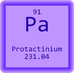 Pa Protactinium Actinoid Chemical Element Periodic Table. Square vector illustration, colorful clean style Icon with molar mass and atomic number for Lab, science or chemistry education.