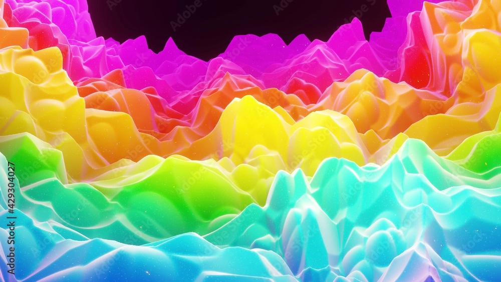 Poster 3d rendering. beautiful abstract 3d background with gradient rainbow colors, surface with abstract w