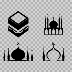 set illustration of Islamic icons. the silhouette of the Kaaba, and the mosque. can be used for the month of Ramadan, Eid and Eid Al-Adha. for logo, website and poster designs. vector