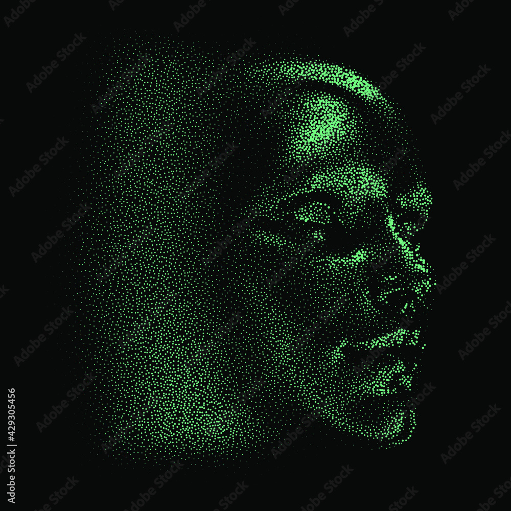 Aufkleber silhouette of a 3d human head made of dots and particles. concept of artificial intelligence and neu