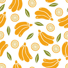 Hand drawn seamless pattern of simple banana. Doodle sketch style. Banana pattern for food shop, fruit wallpaper, background, textile design
