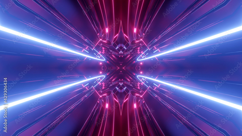Poster 3d render. sci-fi tunnel with neon lights. abstract high-tech tunnel as background in the style of c