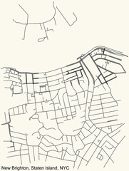 Black simple detailed street roads map on vintage beige background of the quarter New Brighton neighborhood of the Staten Island borough of New York City, USA