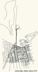 Black simple detailed street roads map on vintage beige background of the quarter Greenridge neighborhood of the Staten Island borough of New York City, USA