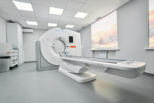 MRI - Magnetic resonance imaging scan device in Hospital. Medical Equipment and Health Care. CT - Computerized Tomography Scan Device in Hospital.