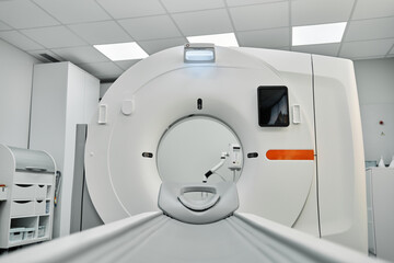 MRI - Magnetic resonance imaging scan device in Hospital. Medical Equipment and Health Care. CT -...