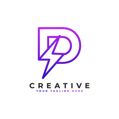 Initial Letter P Logo With Lighting Thunder Bolt in Linear Style. Alphabet Suitable for Fast, Power, Flash, Electric, Identity, Moving and Speed.
