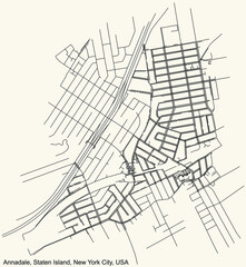Black simple detailed street roads map on vintage beige background of the quarter Annadale neighborhood of the Staten Island borough of New York City, USA
