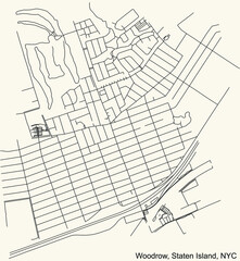 Black simple detailed street roads map on vintage beige background of the quarter Woodrow neighborhood of the Staten Island borough of New York City, USA