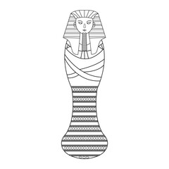 line Art sarcophagus of the Egyptian pharaoh in black on a white background