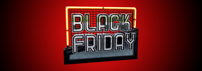 Modern black friday banner design. 3d metallic letters on a red background. Design for poster, brochure, promotion, website