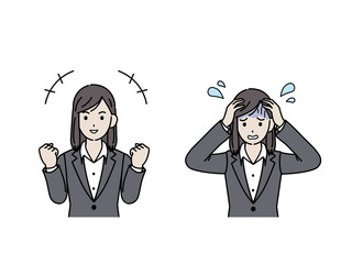 スーツ姿の女性 会社員 ポジティブな感情とネガティブな感情 イラスト素材 Wall Mural Senryu