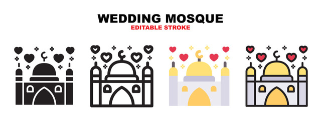 Fototapeta premium Wedding Mosque icon set with different styles. Icons designed in filled, outline, flat, glyph and line colored. Editable stroke and pixel perfect. Can be used for web, mobile, ui and more.