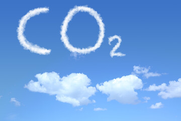 Naklejka premium CO2 emissions. View of blue sky with white clouds