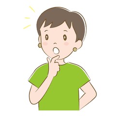 あごに手を当てて感心する女性（手描き風）