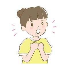 胸に手を当てて驚く女性（手描き風）