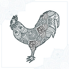 Fototapeta na wymiar Chicken Mandala. Vintage decorative elements. Oriental pattern, vector illustration.