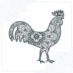 Fototapeta na wymiar Chicken Mandala. Vintage decorative elements. Oriental pattern, vector illustration.