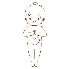 ヨガの合掌のポーズをする妊娠中女性の線画イラスト