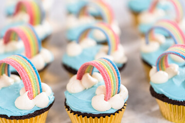 Unicorn rainbow chocolate cupcake