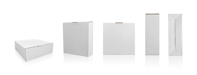Set of White box tall shape product packaging in side view and front view isolated on white background with clipping path