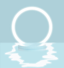 Background vector 3d blue rendering with stage product and minimal blue and light wall scene, minimal product background 3d rendering abstract stage geometric shape blue pastel.