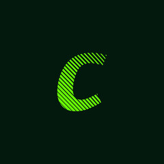 letter C cursive texture in green color with slanted lines, speed and movement