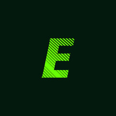 letter E cursive texture in green color with slanted lines, speed and movement
