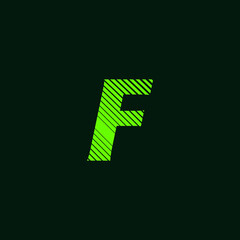 letter F cursive texture in green color with slanted lines, speed and movement