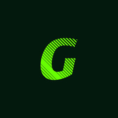 letter G cursive texture in green color with slanted lines, speed and movement