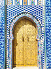 Golden Moroccan Royal Palace door at Fes, Morocco