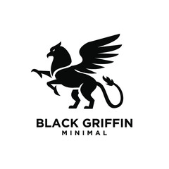 premium black minimal Griffin Mythical Creature Emblem mascot Vector Design Logo 