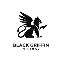 premium black minimal Griffin Mythical Creature Emblem mascot Vector Design Logo 