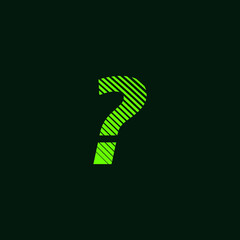 question symbol, green texture with slanted lines, speed and movement