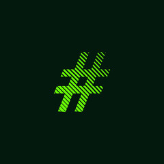 numeral symbol, green texture with slanted lines, speed and movement