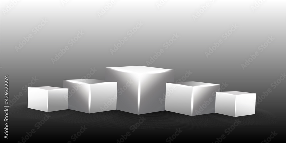 Poster empty open gift box template. three white cubes in realistic style. vector illustration. stock image