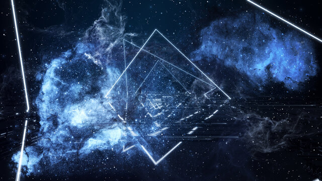 Illumination Abstract Background. Futuristic VJ motion graphics, club concert with projection mapping and nebula background .