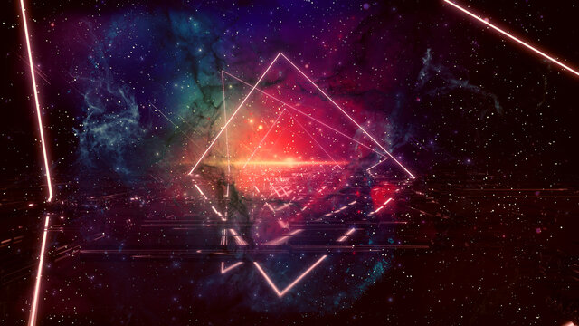 Illumination Abstract Background. Futuristic VJ motion graphics, club concert with projection mapping and nebula background .