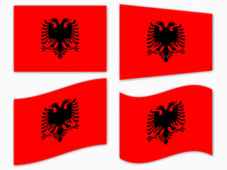 isolated Albania flag set waving by the wind shapes, element for icon, label, banner, button etc. vector design.