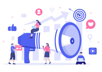 Social Media Marketing Illustration For Advertising Online Service Platform, Online Course, Analytic, Ad Management Software, Website