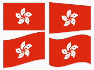 isolated Hong Kong flag set waving by the wind shapes, element for icon, label, banner, button etc. vector design.