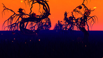 Halloween Colorful Silhouette Tree Background. 