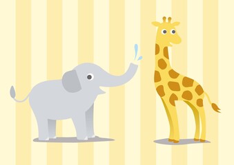 ゾウとキリンのイラスト