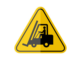 isolated watch out forklift operation area, common hazards symbols on yellow round triangle board warning sign for icon, label, logo or package industry etc. paperwork flat style vector design. 