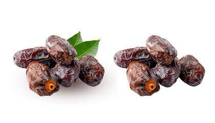 Date palm with green leaf isolated on white background is a staple food of the Middle East and the Indus Valley.