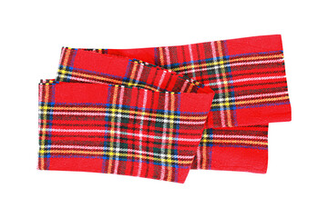  Red plaid scarf isolated on white background with clipping path