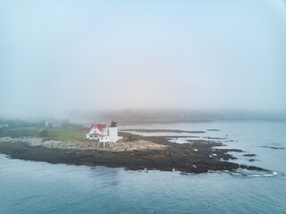 Aerial Drone image of the Hendricks Point Lighthouse in Boothbay Maine
