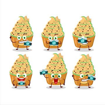 Photographer profession emoticon with ice cream melon cup cartoon character