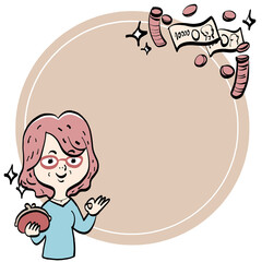 Senior woman with money and purse, round frame