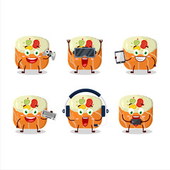 Norimaki sushi cartoon character are playing games with various cute emoticons